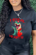 Black Casual Print Patchwork O Neck T-Shirts