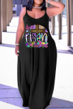 Black Purple Sexy Print Backless Spaghetti Strap Long Dress Dresses