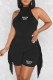 Black Street Print Tassel Letter O Neck Sleeveless Two Pieces