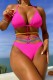 Rose Red Sexy Solid Bandage Hollowed Out Patchwork Backless Swimwears (With Paddings)