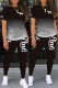 Black Sexy Print Letter O Neck Short Sleeve Two Pieces