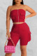 Red Sexy Street Print Patchwork Zipper Strapless Sleeveless Two Pieces