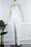 Pink Casual Solid Basic O Neck Sleeveless Two Pieces