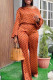 Tangerine Red Casual Print Polka Dot Patchwork Oblique Collar Long Sleeve Two Pieces