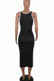 Black Sexy Print Patchwork U Neck Pencil Skirt Dresses
