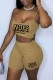 Khaki Sexy Casual Letter Print Basic Spaghetti Strap Sleeveless Two Pieces