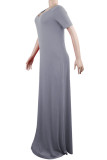 Green Fashion Casual Red Grey Blue Green Cap Sleeve Short Sleeves V Neck Swagger Floor-Length Solid Dresses