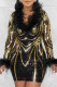 Black Elegant Sequins Patchwork Feathers V Neck Pencil Skirt Dresses
