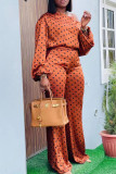 Purple Casual Print Polka Dot Patchwork Oblique Collar Long Sleeve Two Pieces