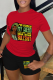 Red Street Vintage Print Letter O Neck T-Shirts