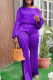 Purple Casual Print Polka Dot Patchwork Oblique Collar Long Sleeve Two Pieces