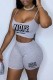 Grey Sexy Casual Letter Print Basic Spaghetti Strap Sleeveless Two Pieces
