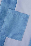 Blue Casual Solid Patchwork Buckle Fold Turndown Collar Straight Dresses