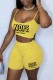 Yellow Sexy Casual Letter Print Basic Spaghetti Strap Sleeveless Two Pieces