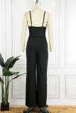 Blue Casual Solid Backless Spaghetti Strap Sleeveless Two Pieces