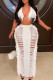 White Sexy Solid Tassel Hollowed Out Patchwork Halter Sleeveless Two Pieces