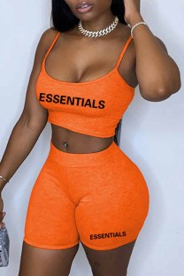 Orange Street Print Letter Spaghetti Strap Sleeveless Two Pieces