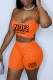 Orange Sexy Casual Letter Print Basic Spaghetti Strap Sleeveless Two Pieces