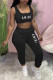 Black Street Print Letter U Neck Sleeveless Two Pieces