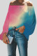 Powder Blue Casual Gradual Change Print Patchwork Off the Shoulder Tops