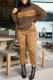 Brown Casual Print Leopard Patchwork O Neck Long Sleeve Two Pieces