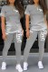 Grey Sexy Print Letter O Neck Short Sleeve Two Pieces