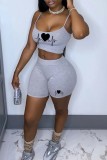 Light Blue Sexy Casual Print Backless Spaghetti Strap Sleeveless Two Pieces