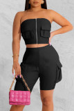 Red Sexy Street Print Patchwork Zipper Strapless Sleeveless Two Pieces