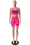 Rose Red Sexy Casual Letter Print Basic Spaghetti Strap Sleeveless Two Pieces