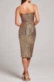 Apricot Sexy Formal Solid Patchwork Backless Spaghetti Strap Sleeveless Dress Dresses