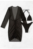 Black Sexy Solid Bandage Patchwork 3 Piece Sets
