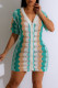 Green Casual Street Print Hollowed Out Patchwork Buckle Turndown Collar Dresses