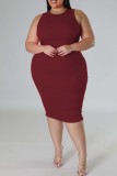 Red Casual Solid Basic O Neck Sleeveless Dress Dresses