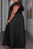 Black Casual Solid Basic V Neck One Step Skirt Plus Size Dresses