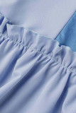 Blue Casual Solid Patchwork Buckle Fold Turndown Collar Straight Dresses