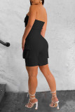 Red Sexy Street Print Patchwork Zipper Strapless Sleeveless Two Pieces