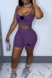Light Blue Sexy Casual Print Backless Spaghetti Strap Sleeveless Two Pieces