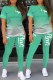 Light Green Sexy Print Letter O Neck Short Sleeve Two Pieces