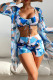 Blue Sexy Print Patchwork 3 Piece Sets
