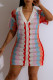 Red Casual Street Print Hollowed Out Patchwork Buckle Turndown Collar Dresses