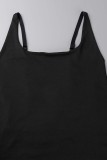 Blue Casual Solid Backless Spaghetti Strap Sleeveless Two Pieces