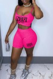 Rose Red Sexy Casual Letter Print Basic Spaghetti Strap Sleeveless Two Pieces