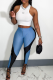 Sky Blue Sexy Print Letter U Neck Sleeveless Two Pieces
