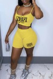 Rose Red Sexy Casual Letter Print Basic Spaghetti Strap Sleeveless Two Pieces
