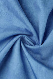 Blue Casual Solid Patchwork Buckle Fold Turndown Collar Straight Dresses