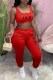 Red Street Print Letter U Neck Sleeveless Two Pieces