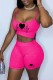 Rose Red Sexy Casual Print Backless Spaghetti Strap Sleeveless Two Pieces