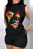 Colour Casual Print Basic Half A Turtleneck Sleeveless Two Pieces