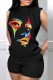 Colour Casual Print Basic Half A Turtleneck Sleeveless Two Pieces