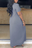 Grey Fashion Casual Red Grey Blue Green Cap Sleeve Short Sleeves V Neck Swagger Floor-Length Solid Dresses